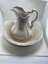 Vintage Sand Floral Large Pitcher and Wash Basin Bowl Set Antique Flower EUC | eBay