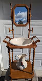 Gorgeous Vintage Oak Wash Basin With Mirror, Pitcher and ...