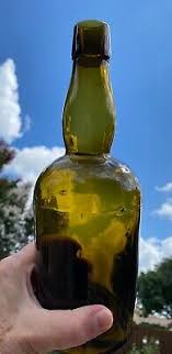 Antique quart whiskey bottle, yellow-green, three-piece mold with sand in base | eBay