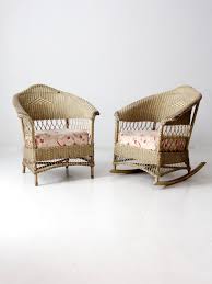 Antique Wicker Chair and Rocker With Cushion Seats - Etsy