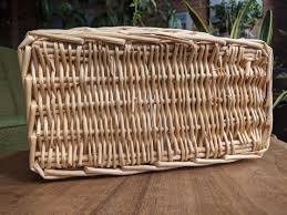 Rectangle Wicker Basket With Wood Roller Handles | Rustic ...