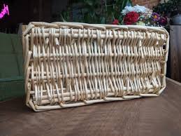Light Rectangle Wicker Basket With Wooden Roller Handles ...