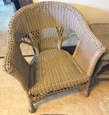 Sold at Auction: Furniture: tan/grey wicker chair & matching ...
