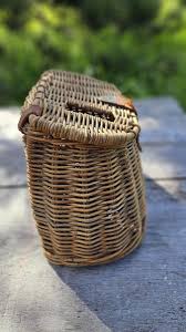 Vintage Fishing Creel Basket Wicker Leather Cabin Decor | eBay