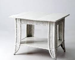 Antique White Wicker Library Table - Etsy