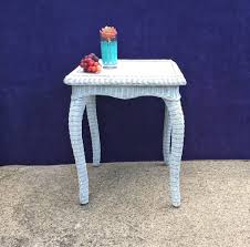 Vintage Wicker Table White Wicker Side Table Mid Century Boho Chic Patio Furniture End Table Bohemian Light Beach Shabby Chic Sun Room Table - Etsy