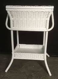 Vintage 2 Tiered White Wicker Basket Stand