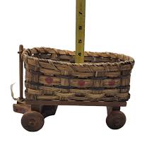 Wooden Wagon Wicker Rattan Basket Red Apples 12" x 6.5" Home ...