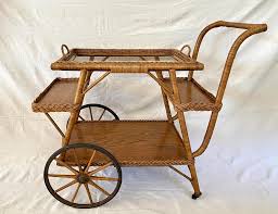 1910 Heywood Wakefield Wicker Bar/Tea Cart W/Removable ...