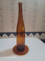 Antique Hand Blown Glass Wine Bottle Amber Glass with Kick up at base w plate | eBay