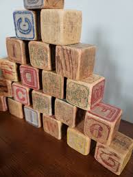 Vintage Wooden Blocks Alphabet Toys In Basket | eBay