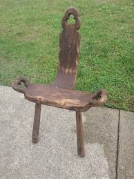 Antique Wood Birthing Chair, Milking Stool, Hand Carved, 1800s, Three Legged | eBay