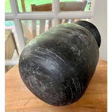 1960s Rustic Black Hand Turned Wood Honey Pot/Vase | Chairish