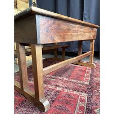 Vintage Wooden School Desk with Built-in Bench, 1950s | Chairish