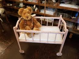 Antique 1920's Pink Painted Wood Baby Doll Crib with Wheels & Polka Dot Mattress | eBay
