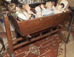 Lot - Antique rocking baby cradle
