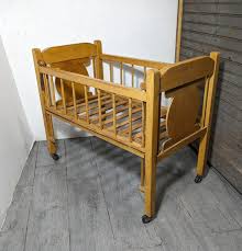 Vintage Wood Rolling Toy Baby Doll Crib with Drop Down Side - Mid Century Retro | eBay