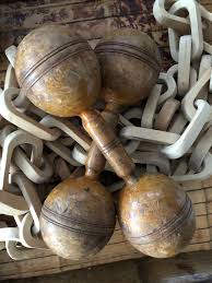 Antique Wooden Dumbbell Pair: Vintage Hand Weights ...