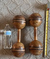 14” Large Vintage Athletic weights gym dumbbell vintage 3# antique old strongman | eBay