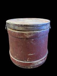 Antique Large Primitive Wooden Maple Sap Bucket W/ Lid Original Paint
