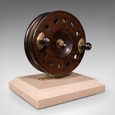 Antique English Mounted Fishing Reel in Brass & Travertine ...