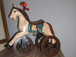 Vtg Folk Art Wooden Primitive Horse On Wheels Equestrian ...