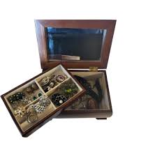 Vintage Jewelry Collection With Wooden Box: Brooches ...