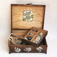 Wooden Jewelry Box With Blue Flowers, Keepsake Box With ...