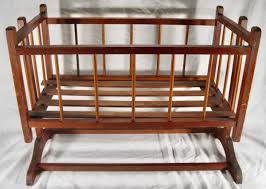 Antique Wooden Swinging Rocking Baby Cradle Crib Bassinet Red Brown Stain (O2) | eBay
