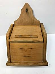 Antique Slant Lid Salt or Spice Wooden Wall Hanging Kitchen ...
