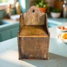 Antique Wood Salt Box: Rustic Farmhouse Kitchen Decor ...