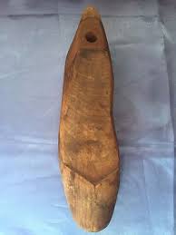 Women's Size 6 Antique Carved Wood Shoe Last with large iron ...