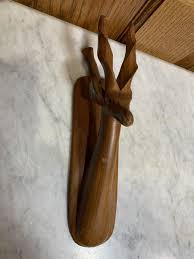 Vintage Carved Wooden Antelope Wall Art | eBay