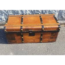Antique Pine, Iron and Brass Map or Utility Trunk Chest | Chairish