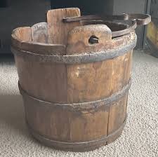 Antique Large Wood Well Bucket Hand Forged Metal Handle ...
