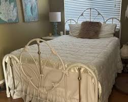 Vintage Elliott's Design Queen Bed Frame: White Enameled Iron With Brass Accents - Etsy