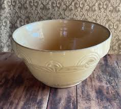 Lg Antique Yellow Ware Kitchen Bowl 12" Round with Geometric Relief around Rim | eBay