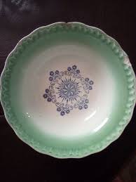 Vintage mint Green Band w/Blue Floral Design Center Serving ...