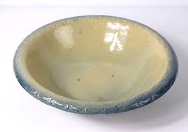 Antique Stoneware Yellow Ware Wash Basin Cream and Blue W ...