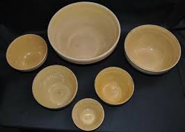 Vintage Yellow Ware Stoneware Mixing Bowl Set, 1930s Blue ...