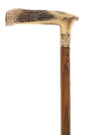Sold at Auction: L-Shape Elk Tine & 14k Gold Walking Cane