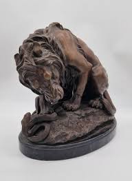 Antoine Louis Barye, Lion and Serpent, 1800s, Bronze on ...