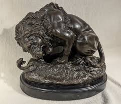 Barye Snake and Lion Bronze Marble Sculpture Statue Figurine ...