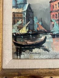 Framed Oil Painting by Jacques Marchand– Venetian Canal Scene with Gondolas | eBay