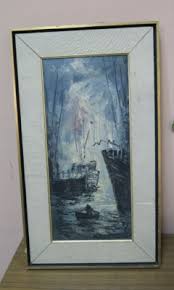 VINTAGE ARTIST SIGNED OIL ON BOARD BOAT SHIP NAUTICAL PAINTING FRAMED 8" X 19" | eBay