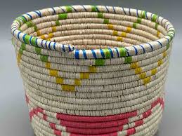 Batwa Colorful Deep Cylinder Raffia Basket — Niger Bend