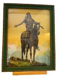 Vint Wood Frame, with Native Indian Dressed in warbonnet and Loin Cloth on horse | eBay