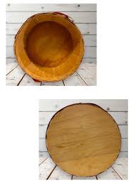 Vintage Round Wooden Slat Basket With Wood Handle, Apple ...