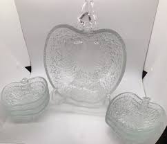 Italian Bark Glass Sculpted Apple Serving Bowl And 6 Sm ...
