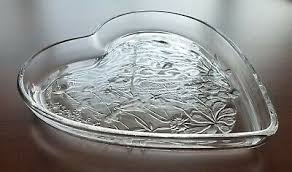 Vintage Clear Glass Heart Shape and Frosted Embossed Flowers ...